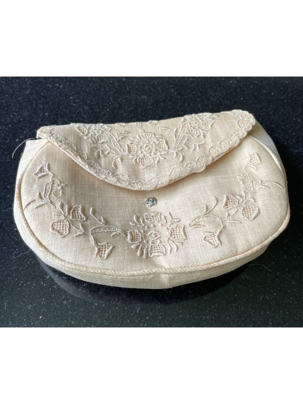 Vintage 1950s Embroidered Silk Organza Evening Bag Bridal Wedding Clutch Pouch